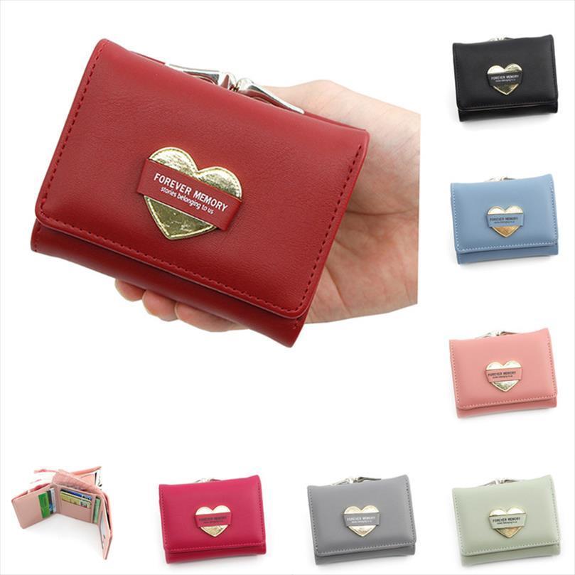 

women small wallets cute heart design female pu short money ladies purses with coin pocket red pink black, Red;black