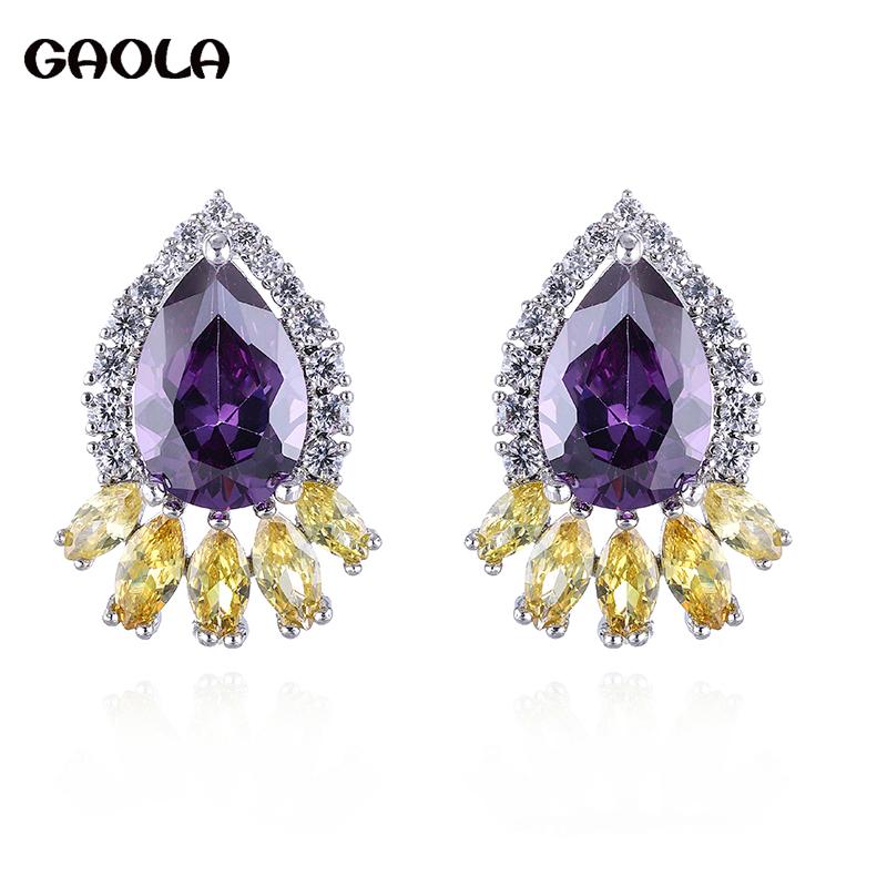 

Stud GAOLA Fashion Jewelry Earring Round Horse Eye Cubic Zircon Footprint For Women GLE6588Y, Golden;silver