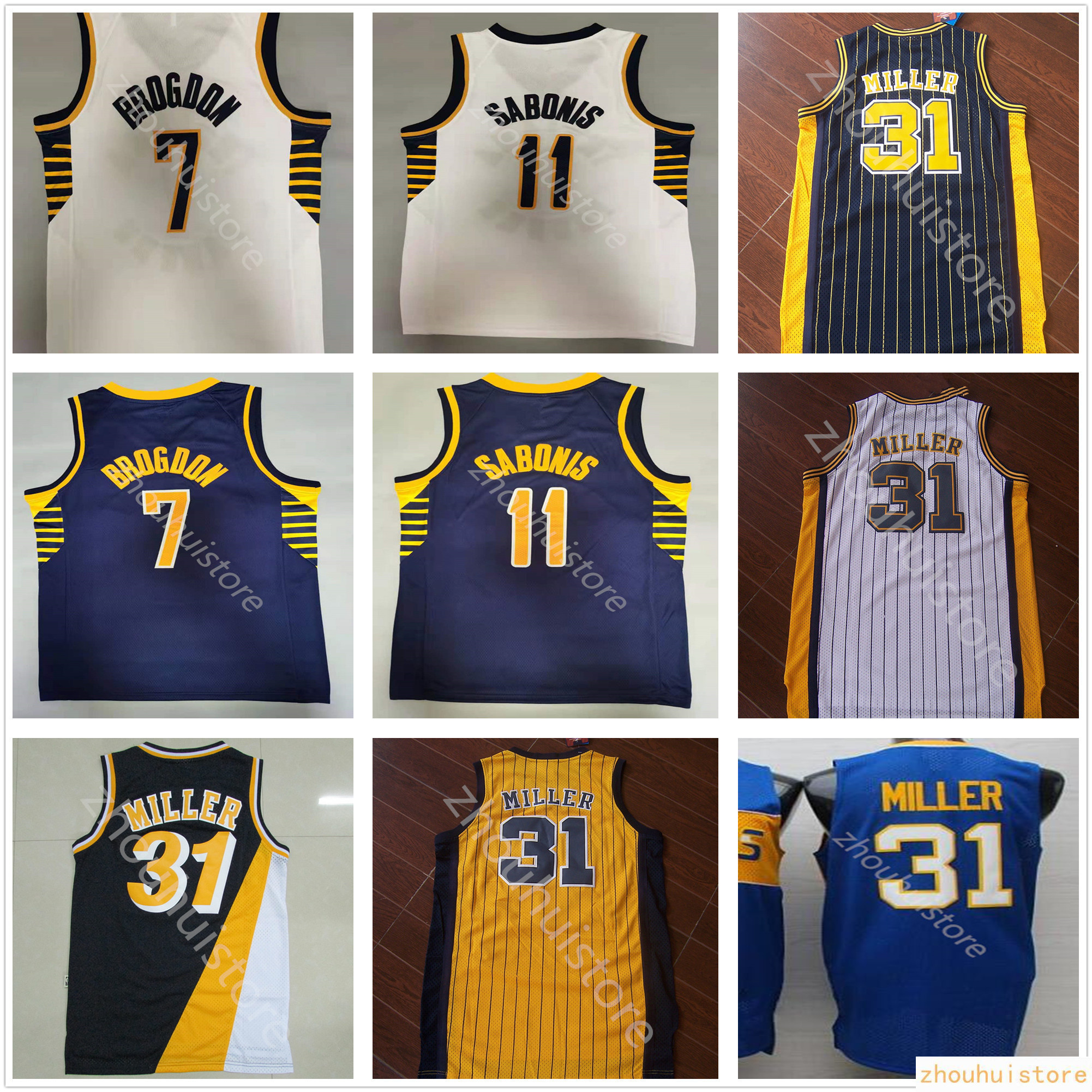 

Mens Malcolm 7 Brogdon Domantas 11 Sabonis Basketball Jerseys Retro Throwback Reggie 31 Miller Stitched Shirt Black yellow white Nba's Jerseys, Black;red