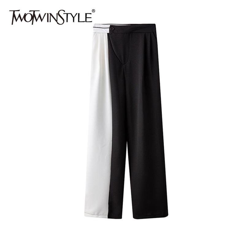 

Casual Asymmetrical Trousers For Women High Waist Hit Color Straight Wide Leg Pants Females Spring Fashion 210521, Aspicture