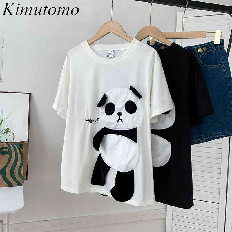 

Kimutomo Korean Cartoon Panda T-shirt Female Chic Hong Kong Flavor Summer Loose Short Sleeve O Neck Top Girl Casual 210521, White