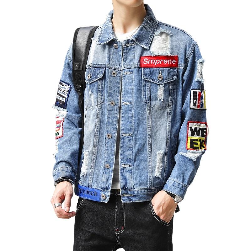 

Men' Jackets Men Holes Black Denim Coats Streetwear High Quality Spring Autumn Outwear Casual Jean And
