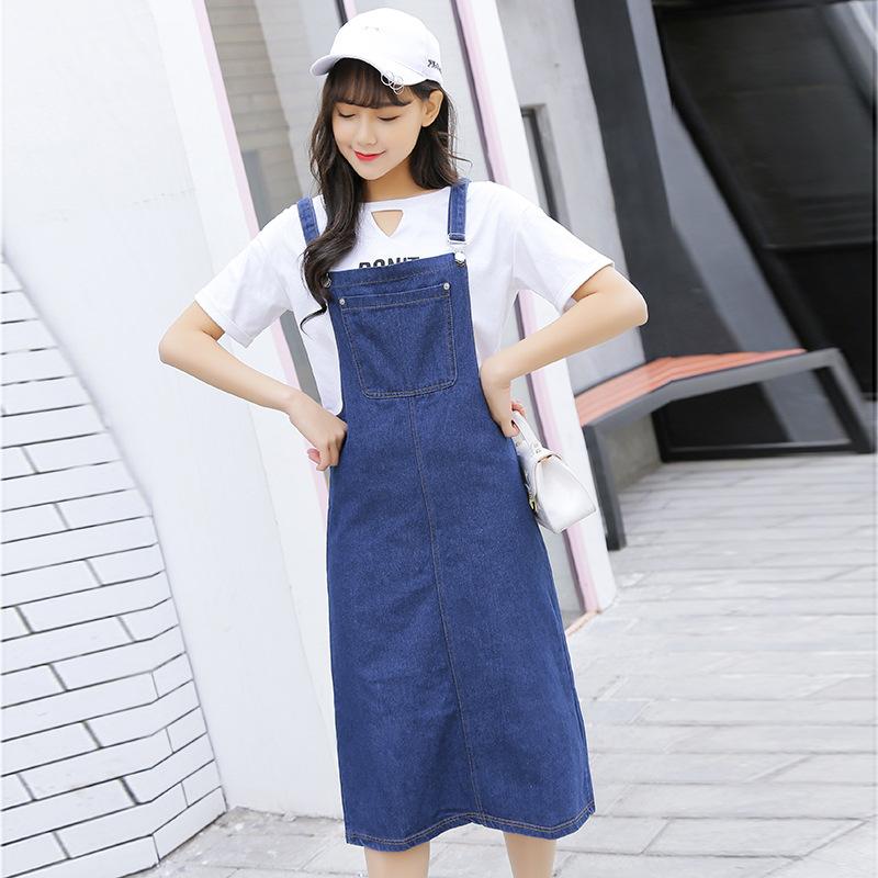 

Casual Dresses Spring Summer Denim Overall Dress Women 2021 College Style Sleeveless Spaghetti Strap A Line Jeans Girls Sundress, Blue