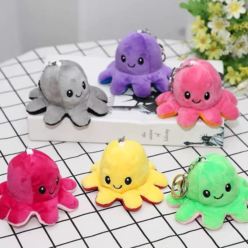 Cute Plush pendant toy smiling face angry double-sided expression flip Octopus doll machine-image-720185595