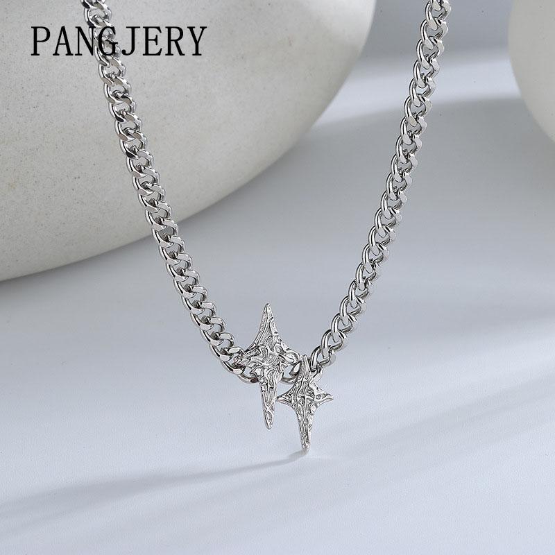 

Chains PANGJERY 925 Sterling Silver Necklace Four-pointed Star For Women Temperament Irregular Punk Vintage Chic Wedding Jewelry Gifts