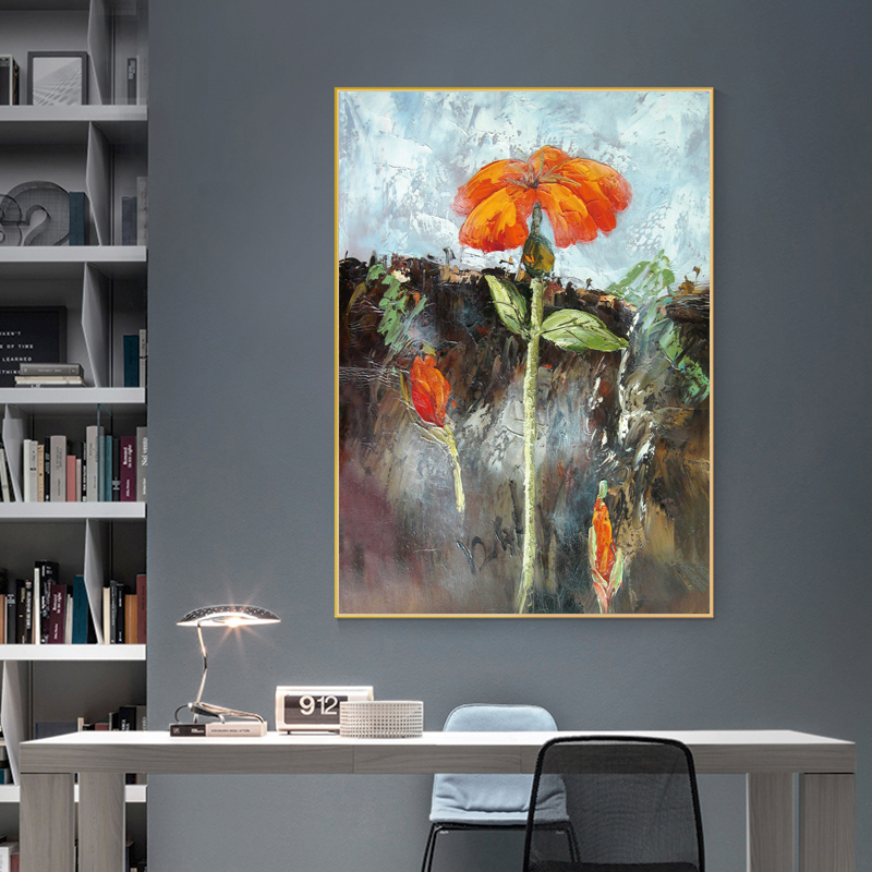 

Red Flower Oil Painting Printed on Canvas Prints Landscape Wall Art Pictures for Living Room Home Decor Golden Indoor Decoration