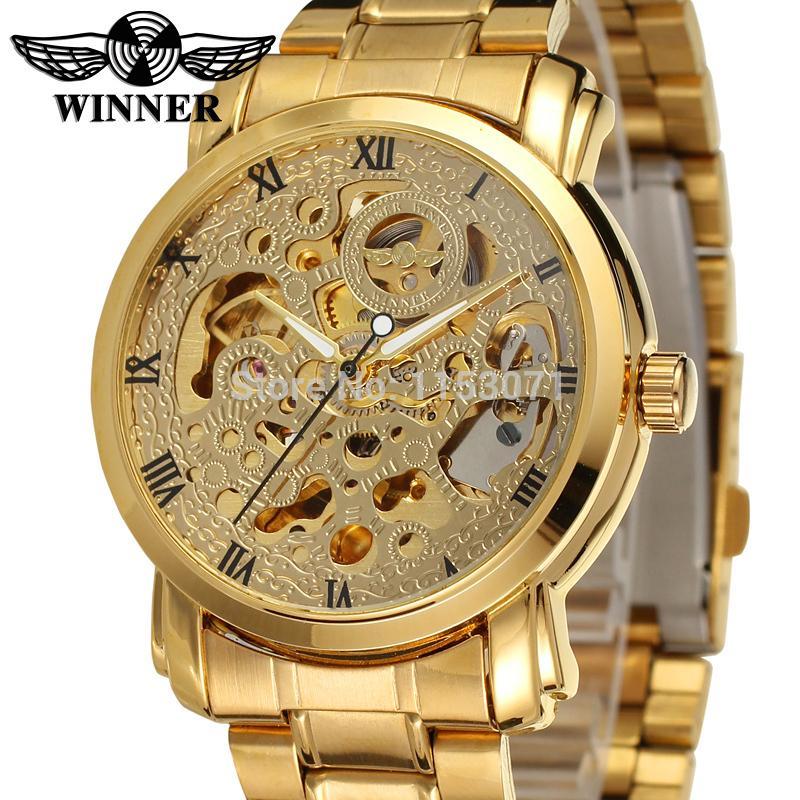 

2021 new winner Brand Luxury Sport Men Automatic Skeleton Mechanical Military Watch Men gold full Steel Stainless Band