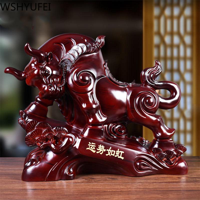 

Decorative Objects & Figurines Chinese Resin Zodiac Bull Ornament Statue Figurine Miniature Animal Home Desk Decor Lucky Statues