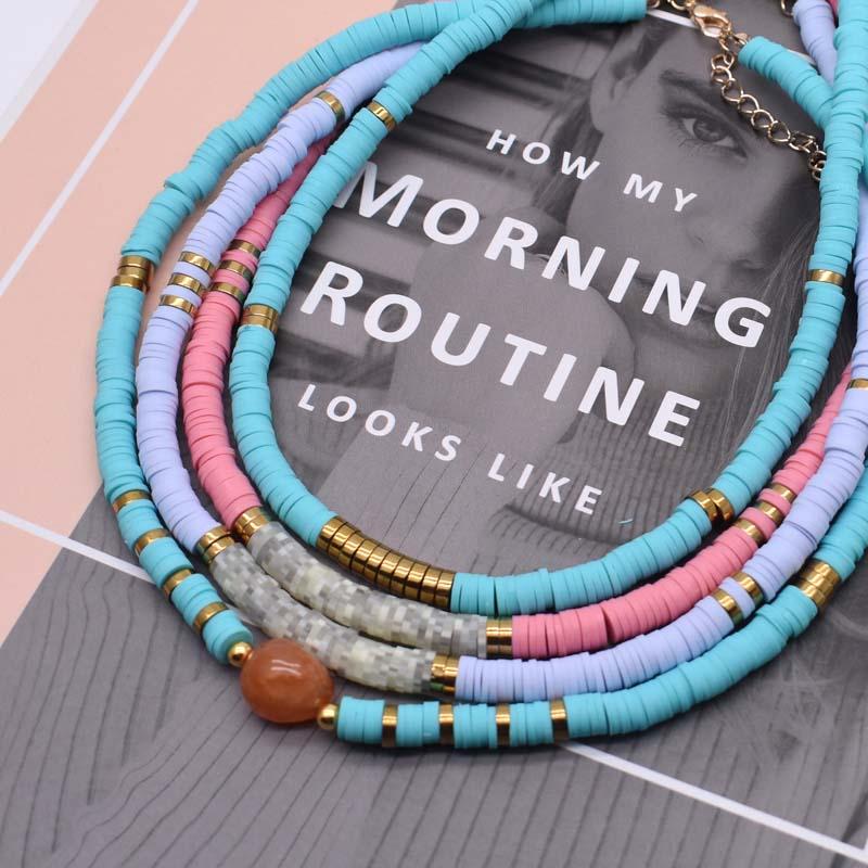

Chokers Boho Natural Stone Beads Necklace Polymer Clay Soft Pottery Choker Handmade Femme Jewelry Gifts