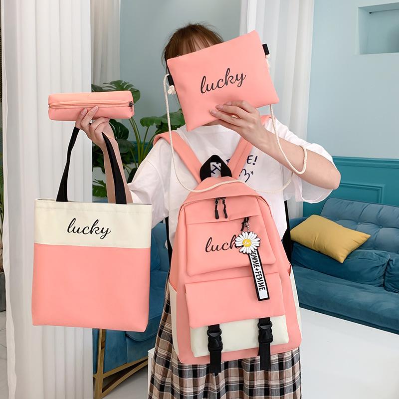 

School Bags 4-piece Set Middle Student For Teenage Girls Cute Backpack Women Nylon Bookbag