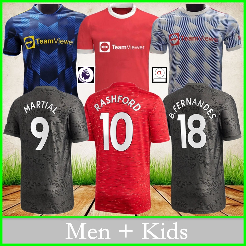 

Manchester Soccer Jerseys 2021 2022 United CAVANI RASHFORD MARTIAL B. FERNANDES MATA FRED Home Away Third Football Shirt Men Jersey + Kids Kit uniform, No patch