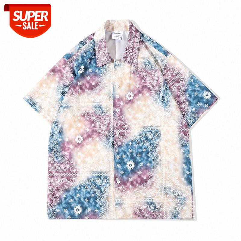 

Japanese short-sleeved retro tie-dye cashew flower shirt men's casual loose handsome Weiyi couple #jJ8R, White;black