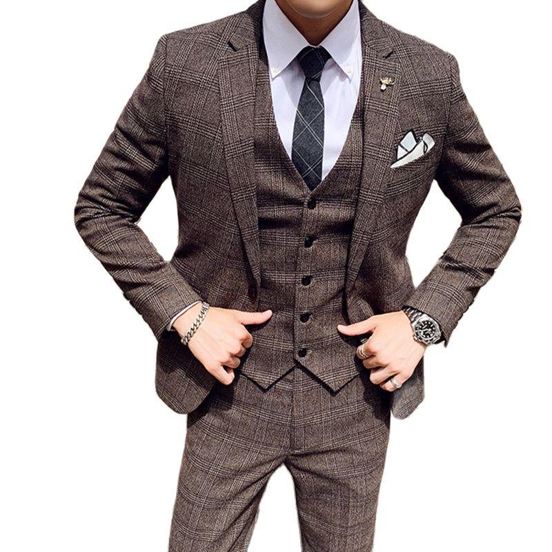 

Men's Suits & Blazers 7XL ( Jacket + Vest Pants ) Groom Wedding Dress Plaid High-end Brand Mens Suit 3 Pcs Set Male Formal Slim Casual Busin, White;black