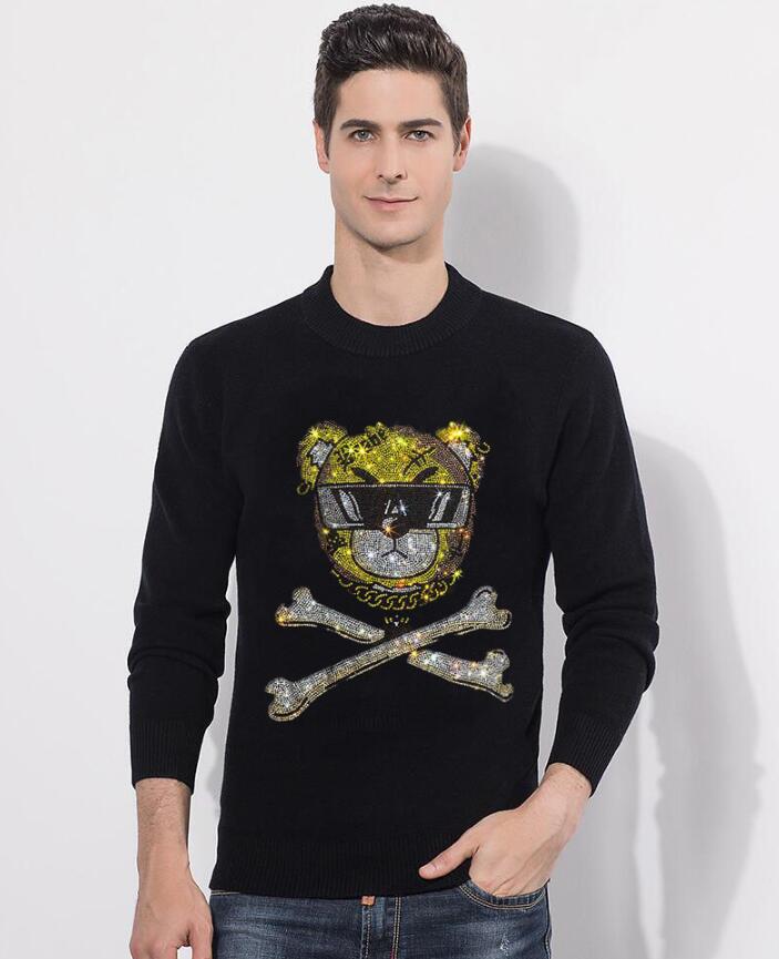 

Drop Brand sweater men pullover Rhinestone homme drill fashion, Beige