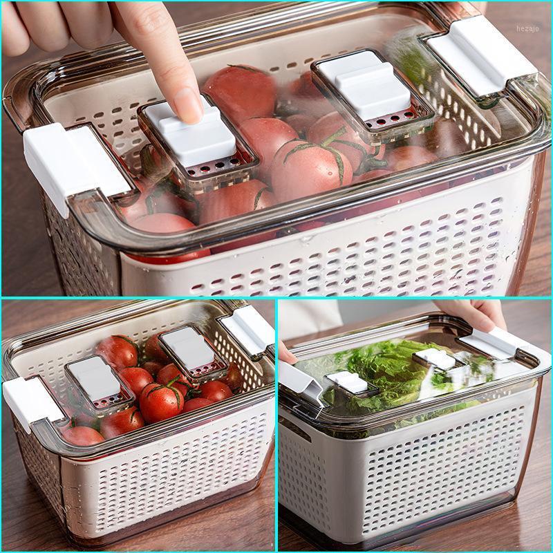 

Storage Bottles & Jars Fridge Box Refrigerator Fresh Vegetable Fruit Boxes Drain Basket Containers With Lid Kitchen Tools Organizer