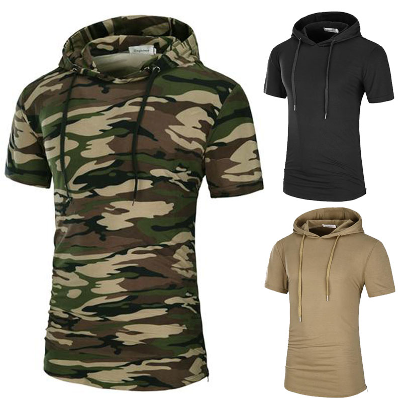 Men&#039;s T-Shirts Longlines tees Solid Camouflage Printed Mens Cotton T Shirts Short Sleeve Hooded Tee High quality fashion Street Wear-image-711755027