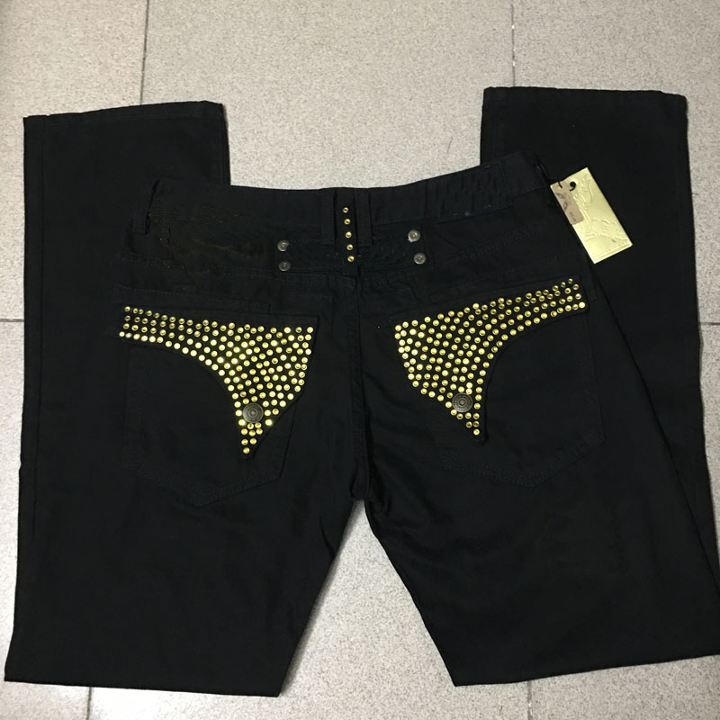 

Mens Robin Rock Revival Jeans with Golden Crystal Studs Denim Pants Designer Trousers Wing Clips Jean size 30-42, A173
