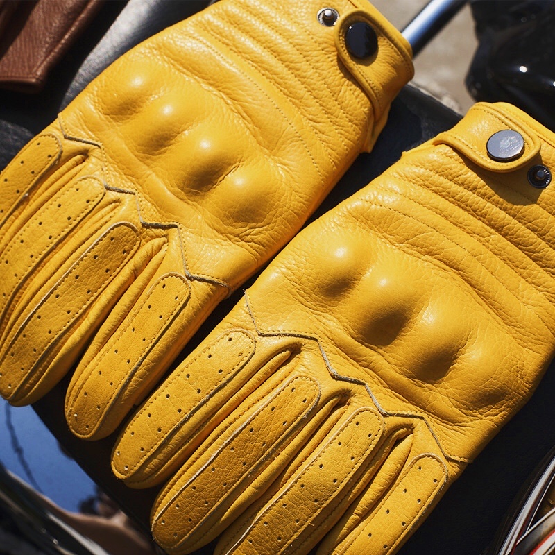 

Leather 4 Season Touch Screen Cowhide Gloves Full Finger Racing Motorbike Men Women Driving Black/Yellow bike Knight motorcycleg