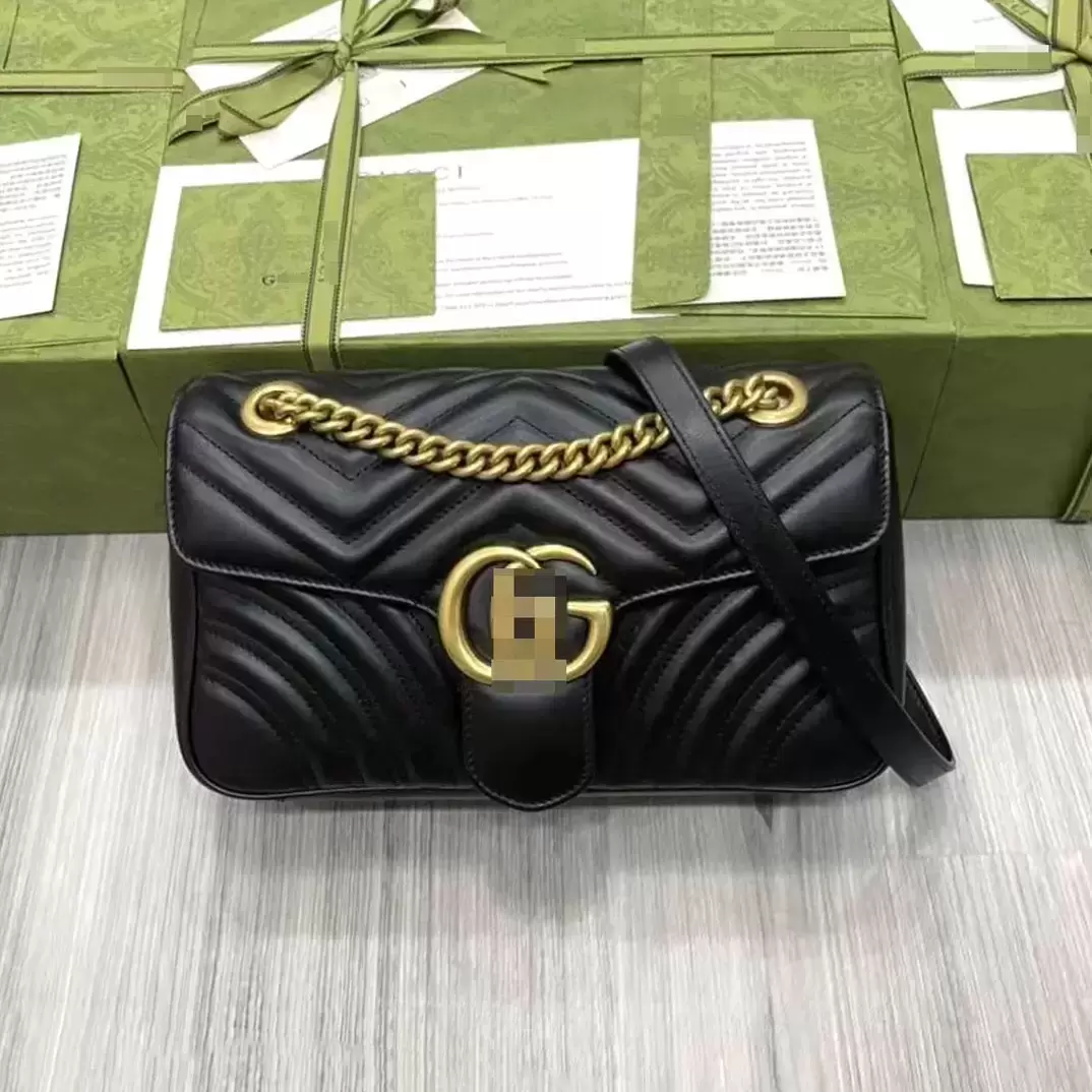 

2022-GG's LOUIS'S VUTTON'S LVs YSLs Designer Women Shoulder Bags High Quality Leather Heart Style Gold Chain Womens Handbag Tote Messenger Bag Totes, Black