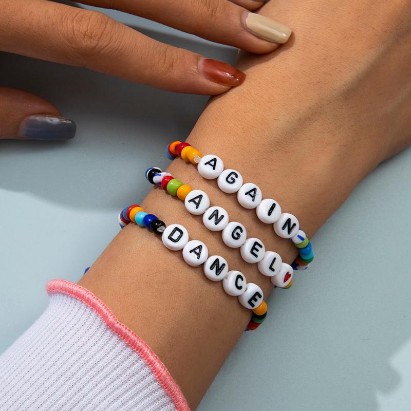 

Link, Chain Ingemark Boho Rainbow Seed Beads Round Letter Bracelet Set For Women Strand Charm Bracelets Hand Aesthetic Halloween Y2k Jewelry