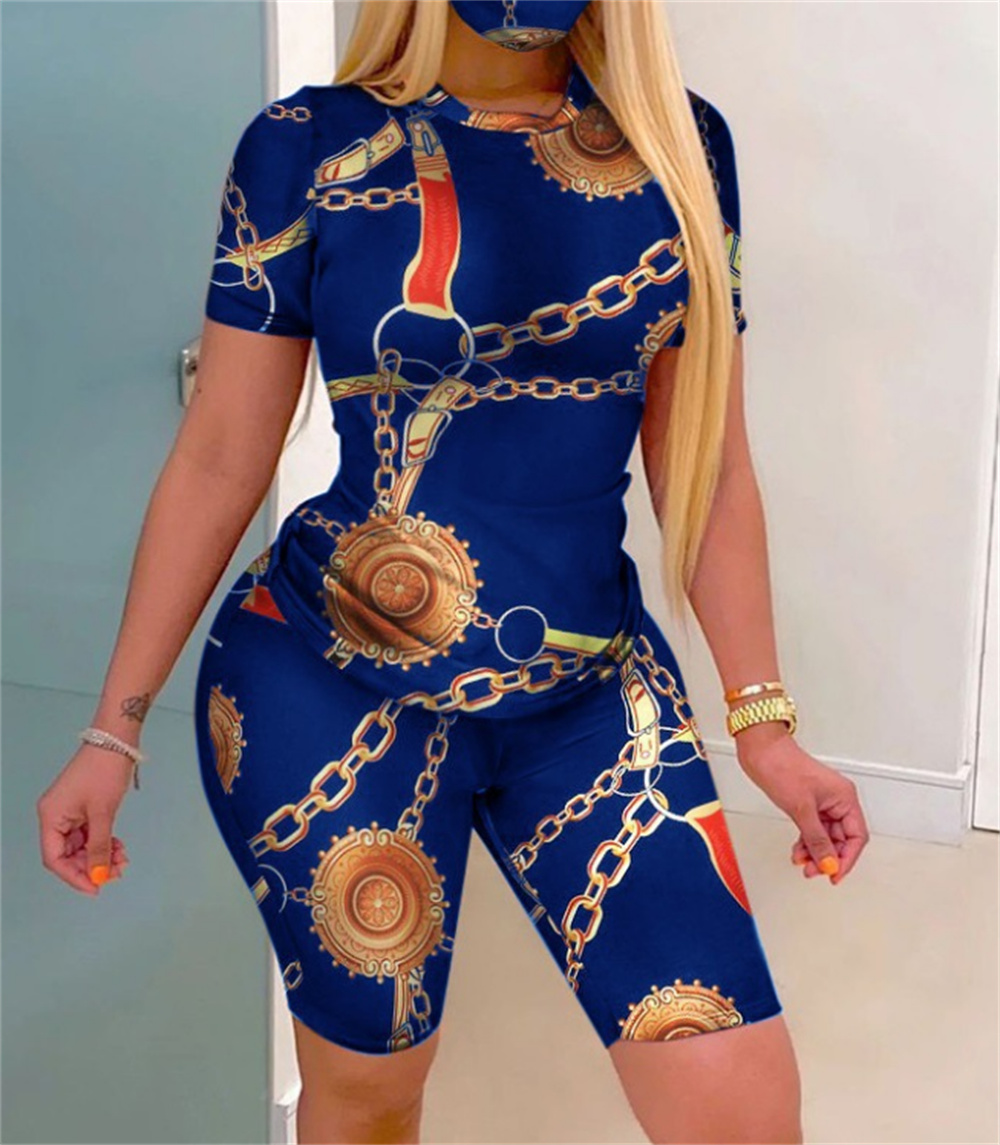 

Womens tracksuits Classic Shorts Set Casual Tracksuit Chain Printing Summer Tees Clothes Ladies Two Piece Sets T-shirts and Shorts Outfits Plus Size -5XL, Extra