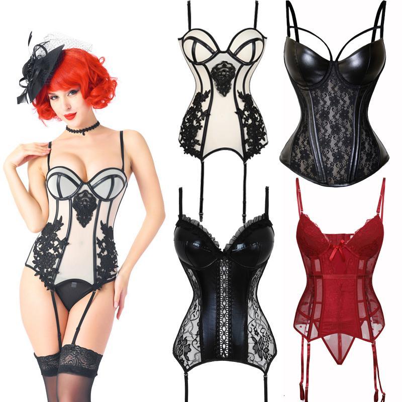 Bustiers & Corsets Sexy Bustiers And Corsets Plus Size Lingerie Corset Top With Cups Overbust Gothic Style Corselet Leather Black-image-684145941