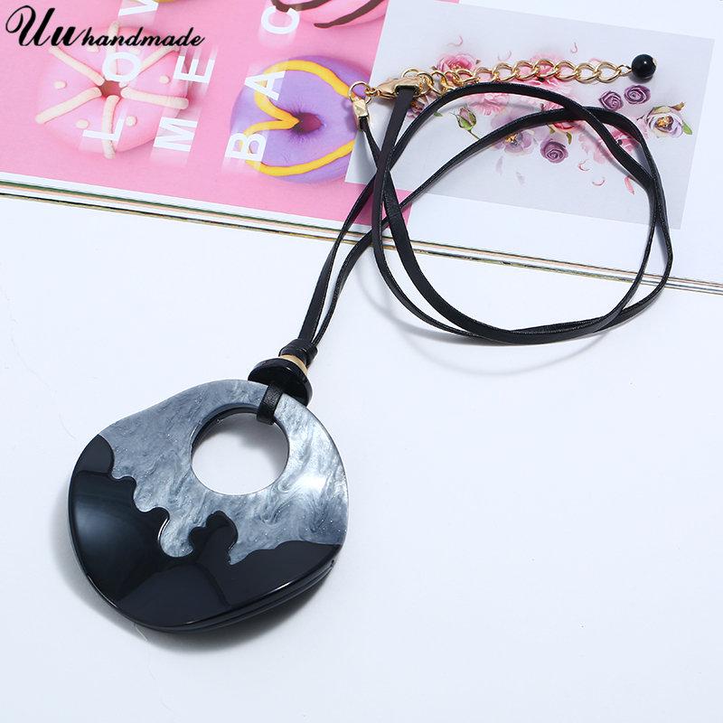 

Pendant Necklaces Boho Big Acrylic Round Leather Chain Necklace Women Choker Jewelry Colar Kolye Collares Harajuku Bijoux Femme Collier, Silver