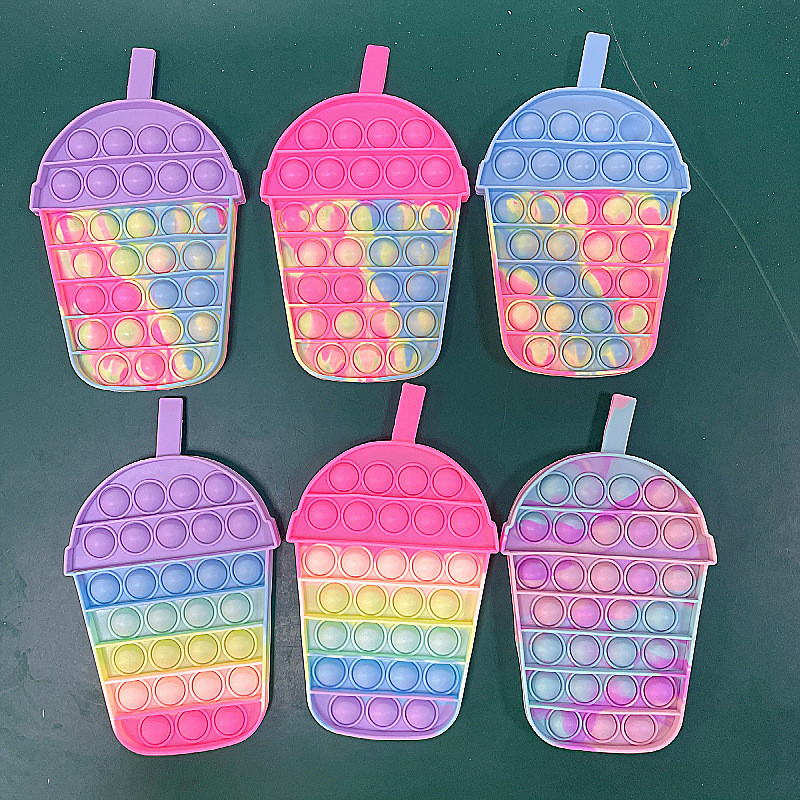 

Macaron Fidget Toys Push Bubble Milky Tea Cup Shape Board Game Favor Sensory Puzzles Pop Bubbles Squeeze Educational Decompression Toy for Special Needs Gifts