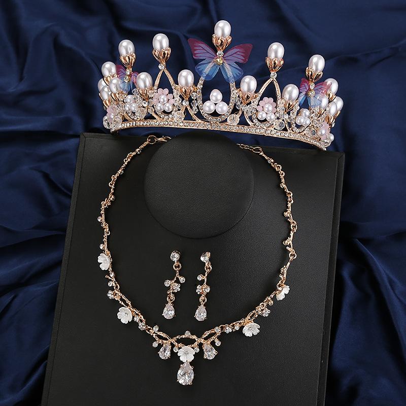 

Hair Clips & Barrettes Luxury Butterfly Pearls Crystal Wedding Jewelry Sets Women Rhinestones Prom Pageant Party Bridal Necklace Earrings Se, Golden;silver