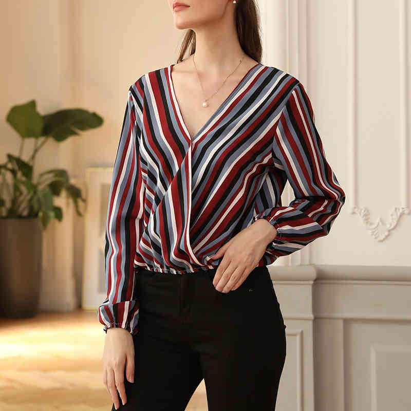 

Paris Girl Autumn Blouse Striped Shirt Long Sleeve Women Shirts Fashion V-neck Casual Sexy Backless Lace-up Tops 210524, Stripe