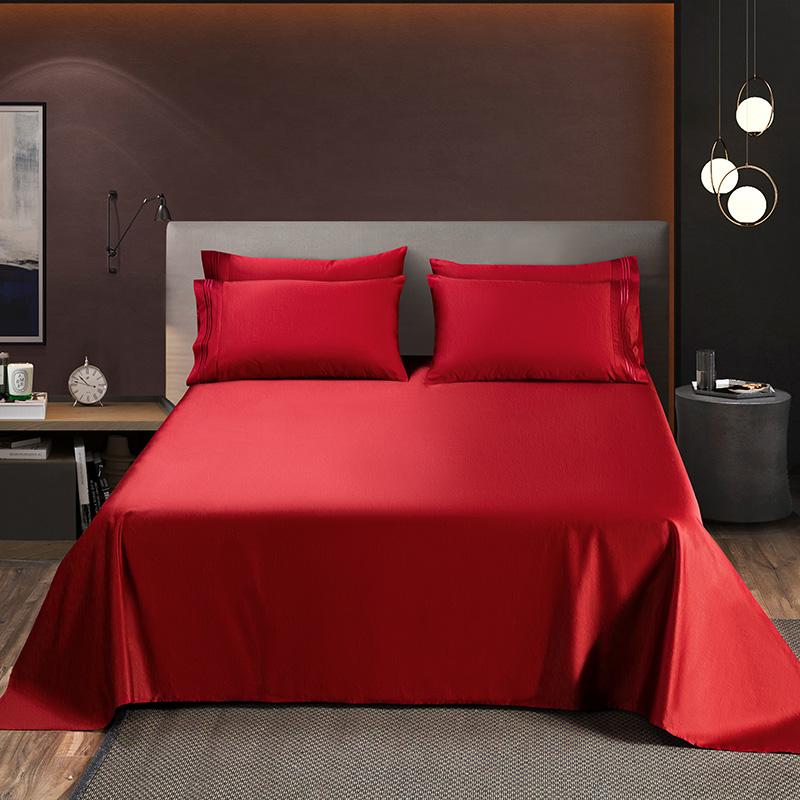 

Sheets & Sets Wholesale Luxury 100% Plush Cotton Red 1PCS High Quality Flat Sheet Solid Color Queen  Bed For Women Men Bedroom