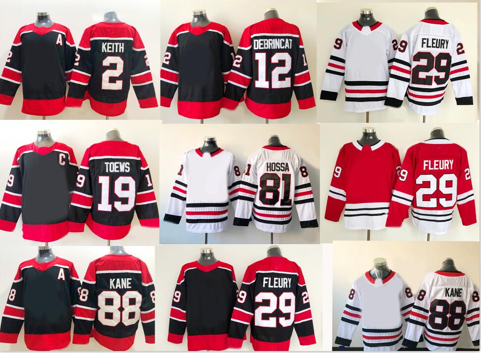 

2022 MEN 88 KANE 81 HOSSA 29 FLEURY 19 TOEWS 12 DEBRINCAT 7 Seabrook 2 KEITH 4 JONES Hockey Jerseys local online store yakuda Dropshipping A, Black;red