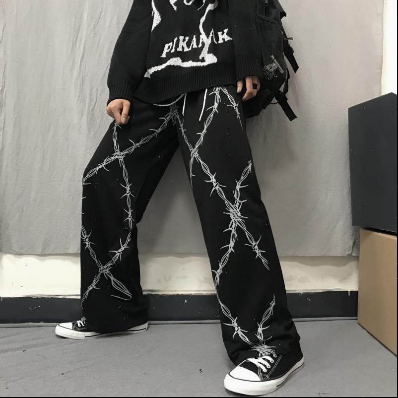 

vintage womens pant women pants print high waist straight wide leg trousers casual loose korean fashion streetwear unisex, Black;white