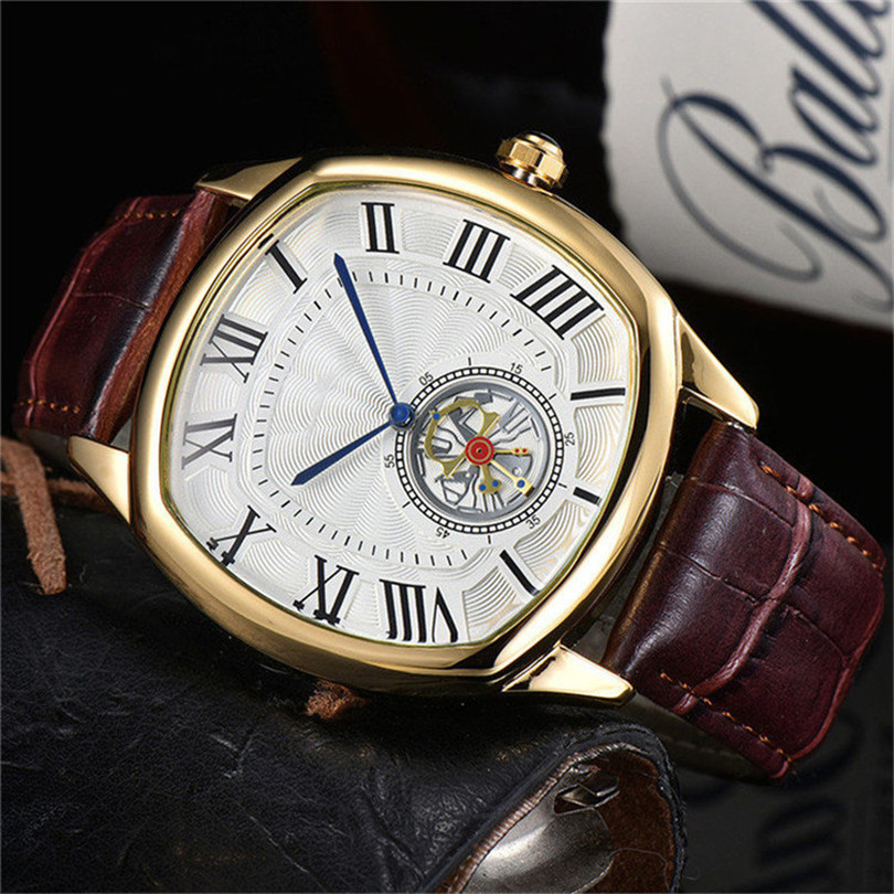 

7-Men's watch all dial work designer simple roman numeral dial fashion quartz movement leather strap sports military, No watch