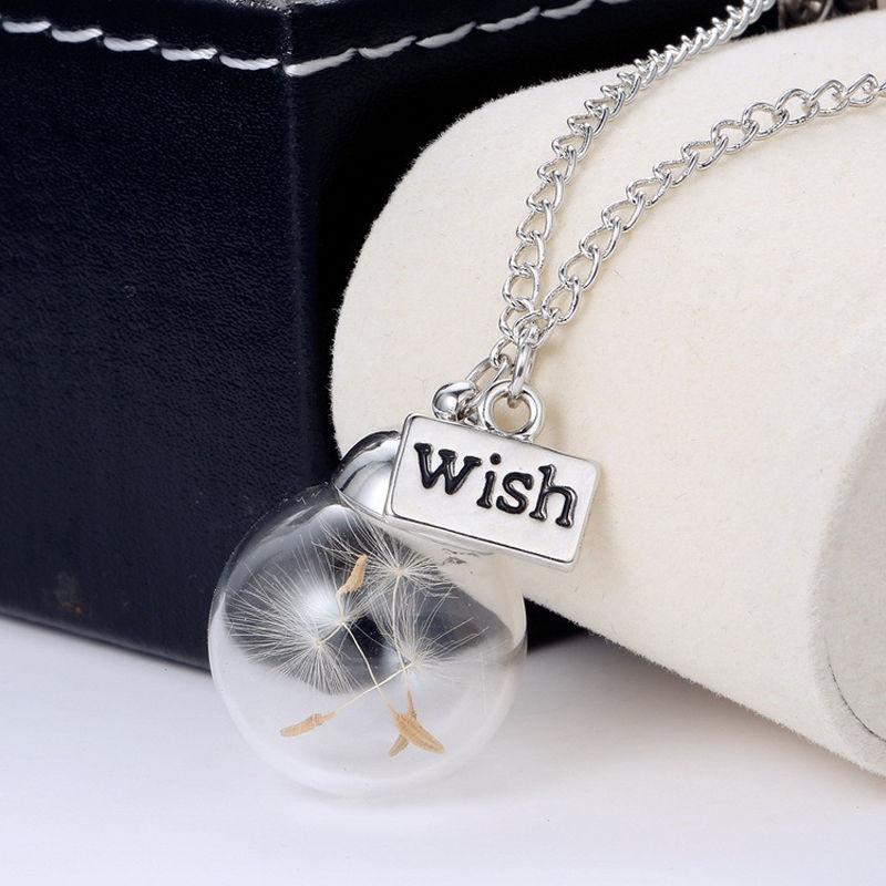 

1pc Real Dandelion Seeds Necklace Lucky Glass Wishing Beauty Handmade Pendant For Women Girls Necklaces, Silver