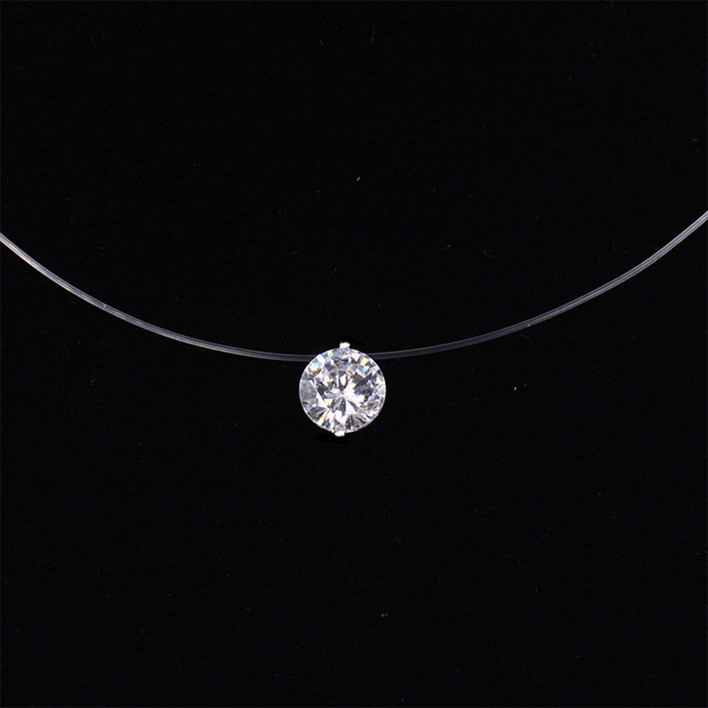 

Sier Fashion Color Crystal Zircon Invisible Pendant for Women Transparent Fishing Line Chain Necklace Collier Femme, Silver