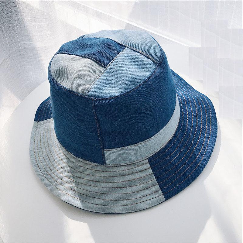 

Wide Brim Hats Bucket Summer Hat Women And Caps Patchwork Washed Denim Hip Hop Solid Cotton Beach Fishing Cap Panama, As picture