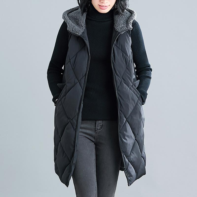 

Women's Vests 2022 Women Plus Size Lambswool Hooded Vest Winter Fashion Mid-Length Solid Cotton Waistcoat Loose Sleeveless Jacket Female, Black;white