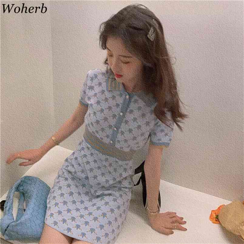 

Woman Dresses Vintage Knitted Short Sleeve Spring Summer Dress Korean Fashion All Match Bodycon Vestidos Elegante 210519, Light blue