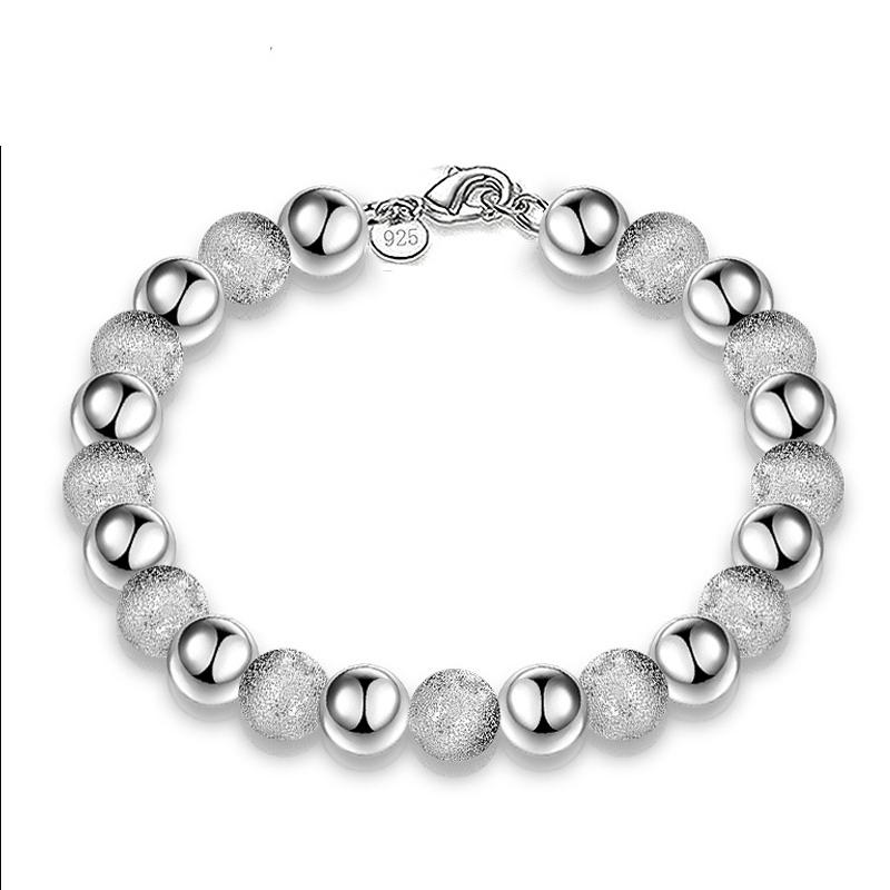 

Beads Charm Fashion Silver Color 8MM Ball Beaded Bracelets For Woman High Quality Elegant DIY Handmade Jewelry Gift Link, Chain