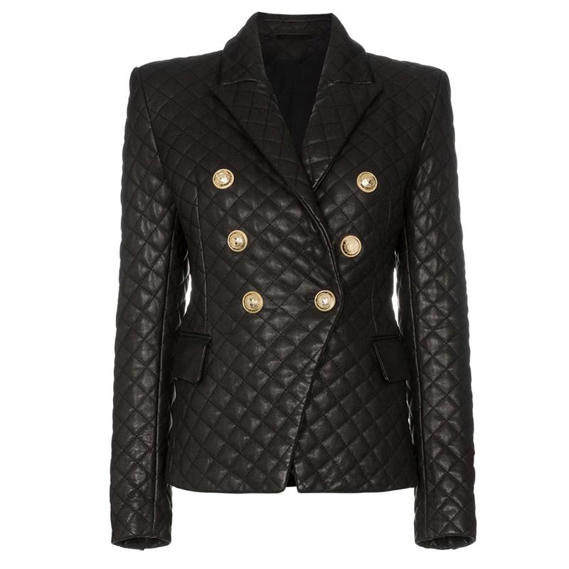 

QUALITY Stylish Designer Blazer Women' Lion Buttons Grid Cotton Padded Slim Fitting Synthetic Leather Jacket Suits & Blazers, As pic