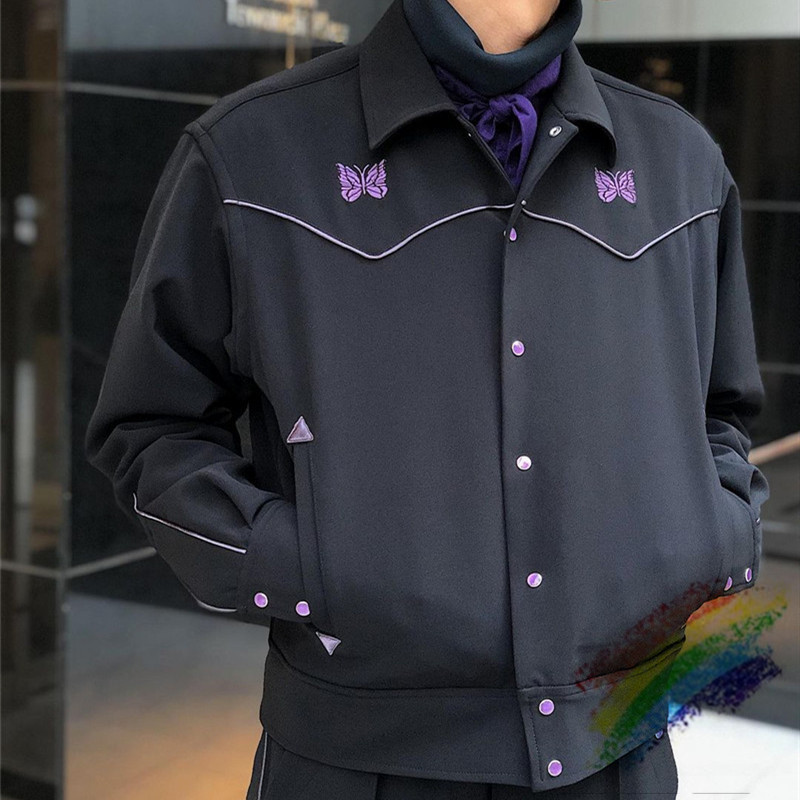 

Men's Jackets Needles black female men's jacket 1:1 high vintage quality classic embroidered butterfly needles awge jackets inside label