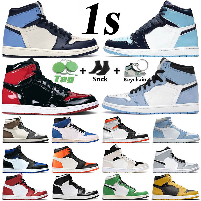 

With Box Newest Mens 1 High OG basketball shoes Jumpman 1s University Blue electro orange obsidian UNC twist dark mocha bred shadow men women Sneakers trainers, Other colors contact us