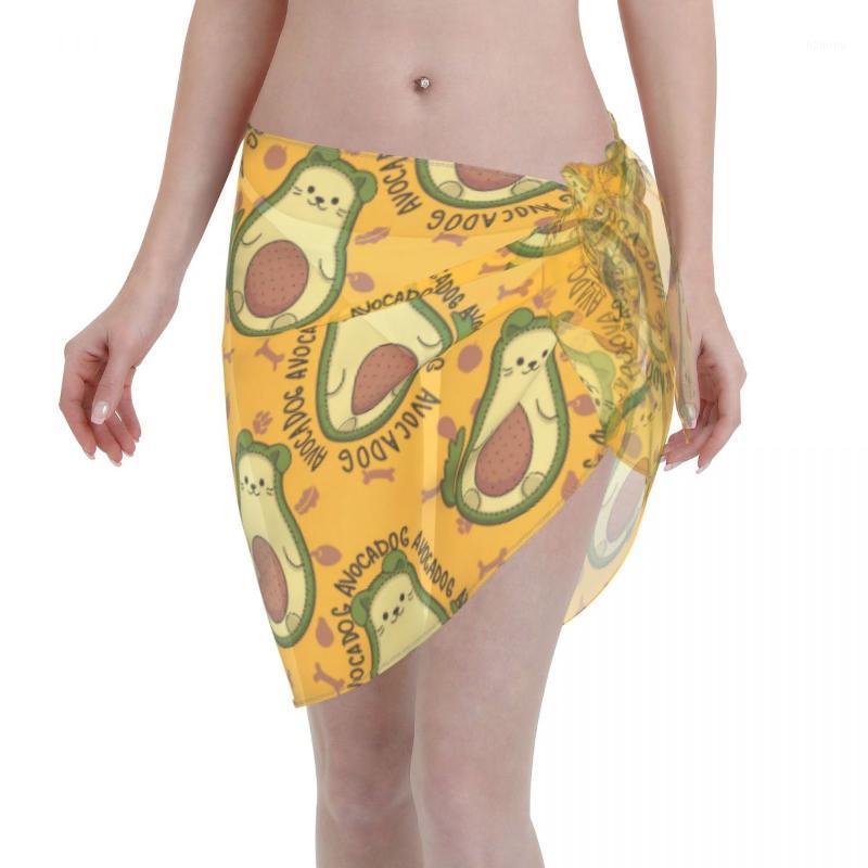 

Women's Swimwear Women Beach Bikini Cover Up Cartoon Avocado Dog With Separate Wrap Skirt Sarong Scarf Beachwear Bathing Suit Swimsuits, Black