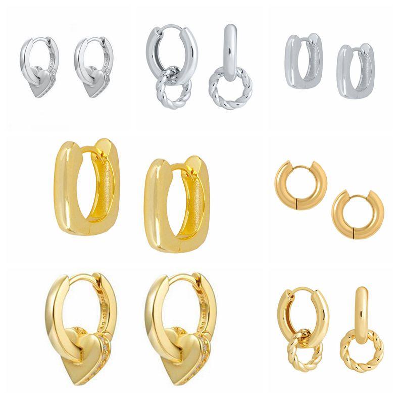 

Hoop & Huggie 925 Sterling Silver Ear Buckle Geometry Gold Huggies Earring Women Middle Hoops Loops Circle Round Multiple Styles Metal Jewel