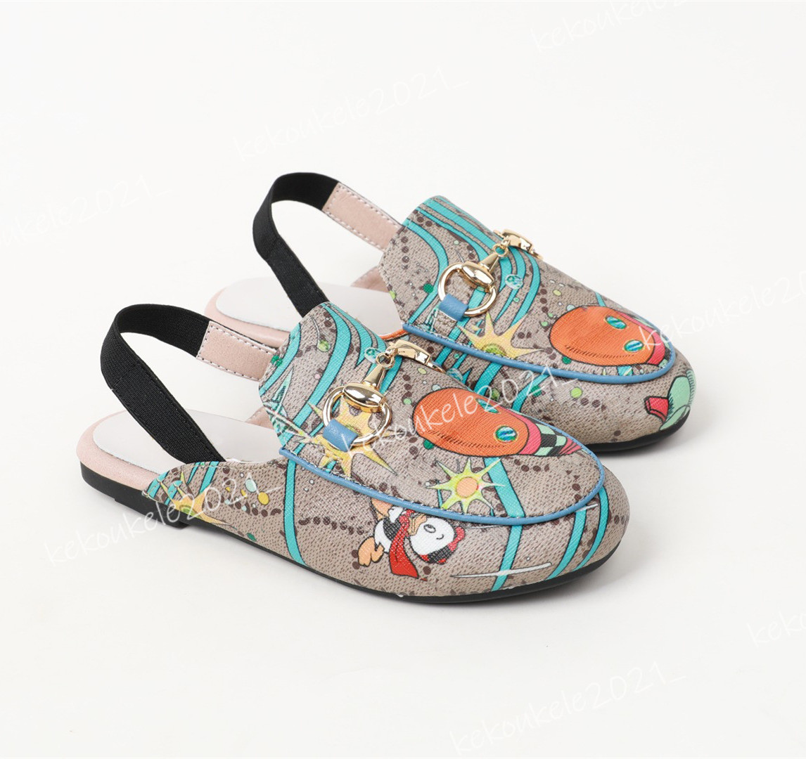 

2021 designer kids slippers loafers genuine leather sandals boys girls casual shoes princetown metal chain slides, Black;red