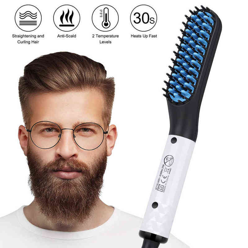 

Updated Beard Straightener Man's Hair Flat Iron Fast Heated Straightening Comb Beard and Hair Show Cap Hair Styler For Male 220120