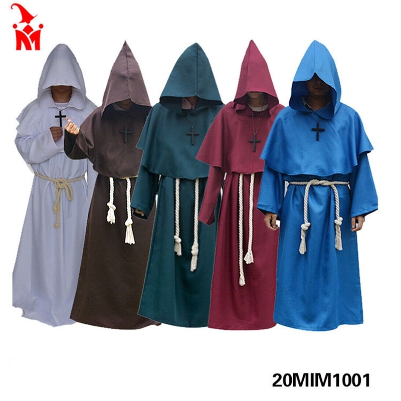 

Halloween cosplay medieval robe priest friar costume monk Costume, Black;red