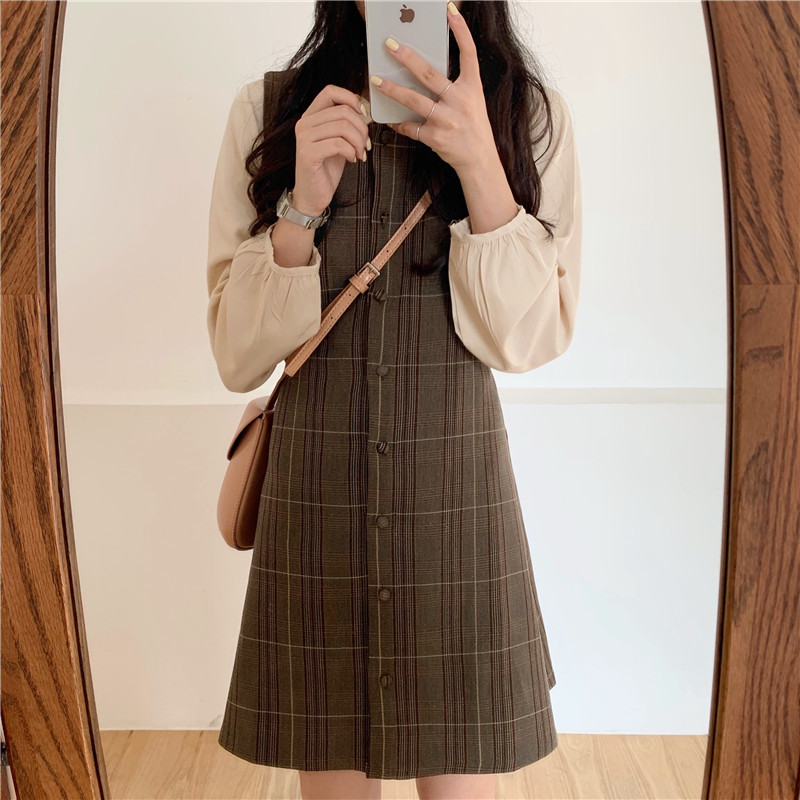 S XL Spring robe femme Boho Sleeveless Plaid Vintage Women Dresses Female Dress Square Neck sundress Vestido 210417Z