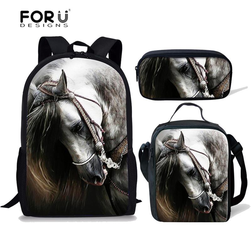 

Kids School Bags 3D Crazy Horse Printing Backpack Children 3pcs Bag Set Girls Boys Shoulder Bookbag